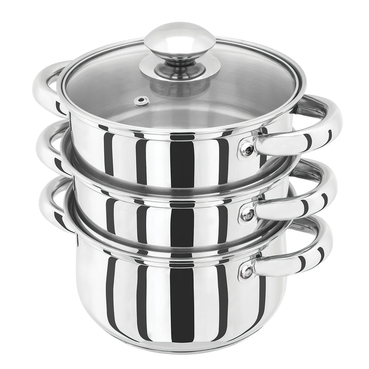 Steamer Set 3pc 160mm Stainless Steel with Glass Lid
