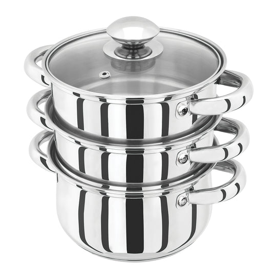 Steamer Set 3pc 160mm Stainless Steel with Glass Lid