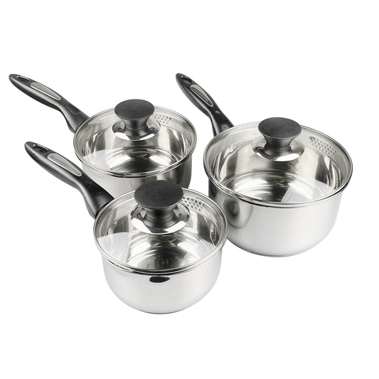 Pot Set 3pc includes 140mm 160mm 180mm Saucepans Stainless Steel
