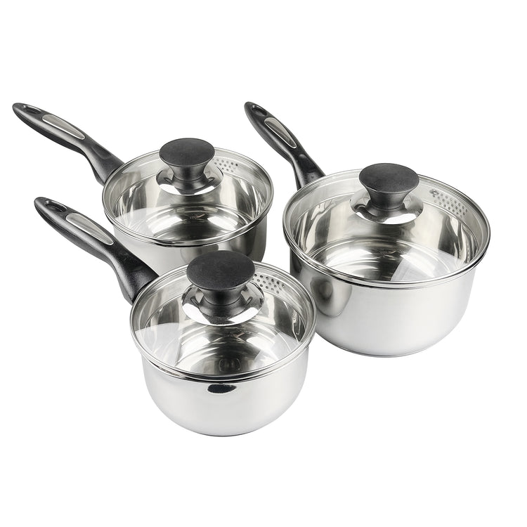Pot Set 3pc includes 140mm 160mm 180mm Saucepans Stainless Steel