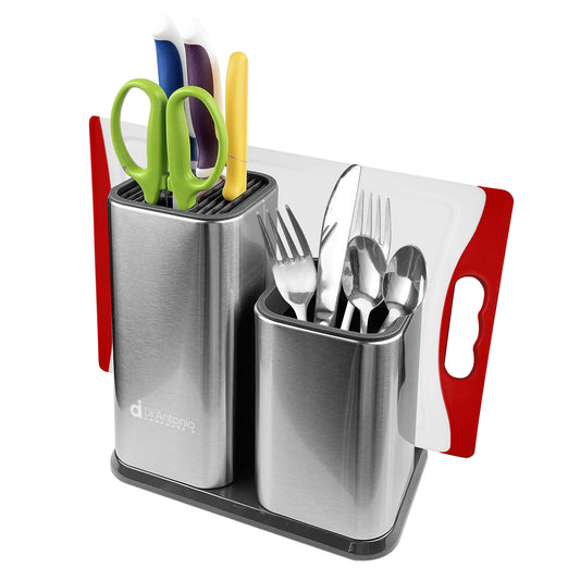 Knife Block & Utensil Holder with Chopping Board Stand