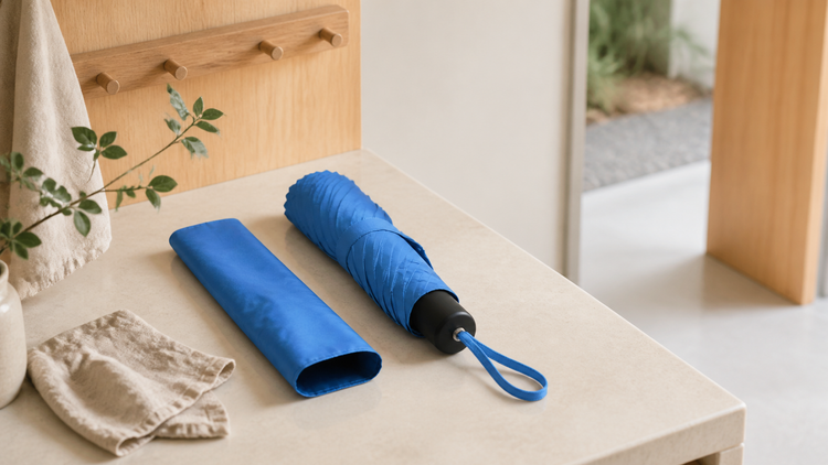 Umbrella Auto Open Blue Including a Metal Frame Fibreglass Ribs and a Bag