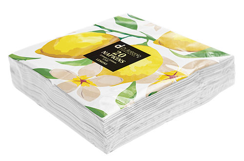 Paper Napkins / Serviettes 330x330mm Pack of 20 Lemons