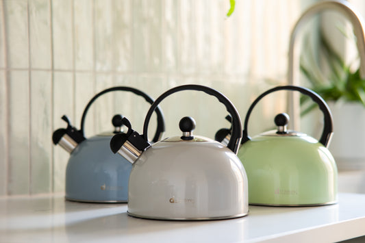 Kettle Stovetop 2.5L Stainless Steel Suitable for all Hobs 3 Asst Colours