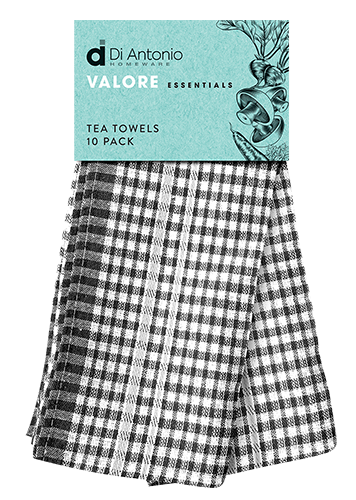 Tea Towels Set 10 Black and Grey Valore Essentials