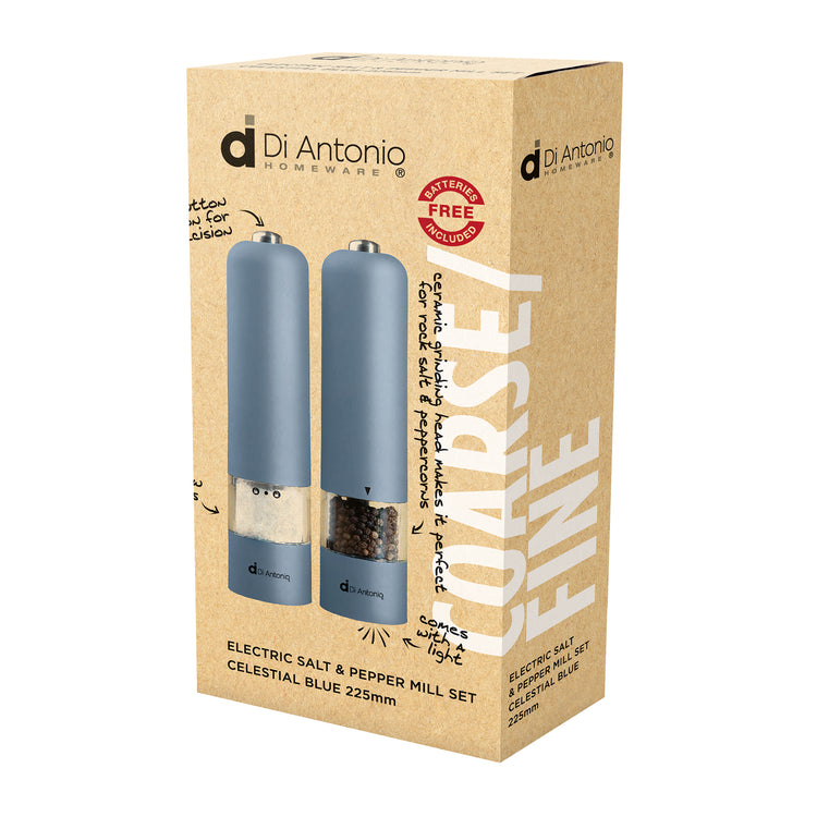 Salt & Pepper Mill Set 2 Pce Celestial Blue (8 x AA Batteries Included)