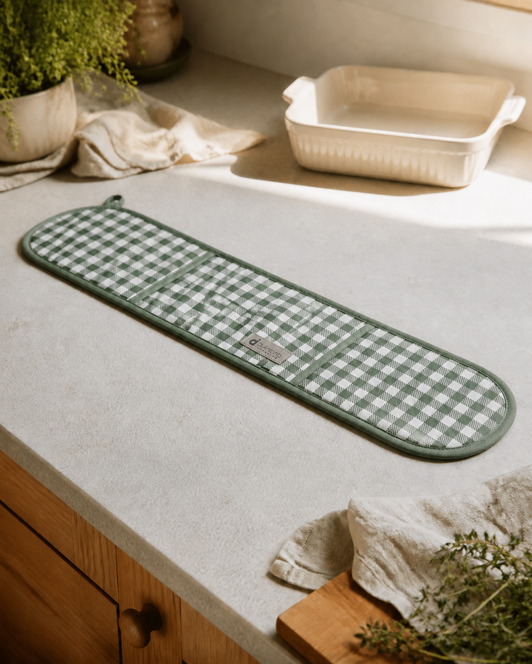 Double Oven Glove 880x180mm Green Check