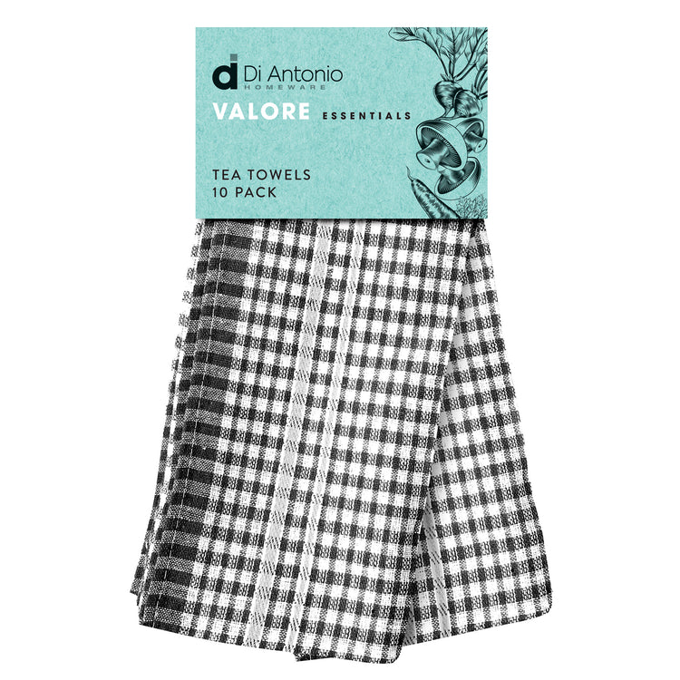 Tea Towels Set 10 Black and Grey Valore Essentials