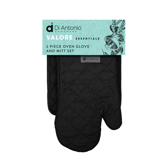 Oven Glove & Pot Mitt Set 2 Pce Black Valore Essentials